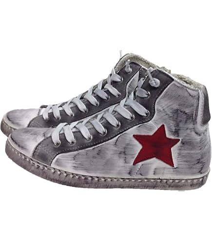 Scarpe Sneakers Alte Uomo In Pelle – Modello Ghiaccio Stella Con Cerniera – Made In Italy, Nero