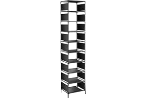 JF HOME BLISS 10 Tier Narrow Shoe Rack Tall Shoe Shelf Multi-Layer Metal Storage Rack Cabinet Space-Saving Corner Display Shelf Unit for Corridor Entrance Cloakroom(Black)