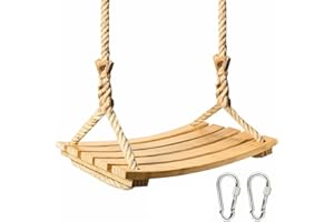 HEREFUN Herefu Columpio de Jardín para Niños e Adultos, Columpio de Madera Exterior Ajustable, Columpio Infantil Impermeable Exterior Madera, Asiento de Columpio de Madera Arbol por Jardín, Patio