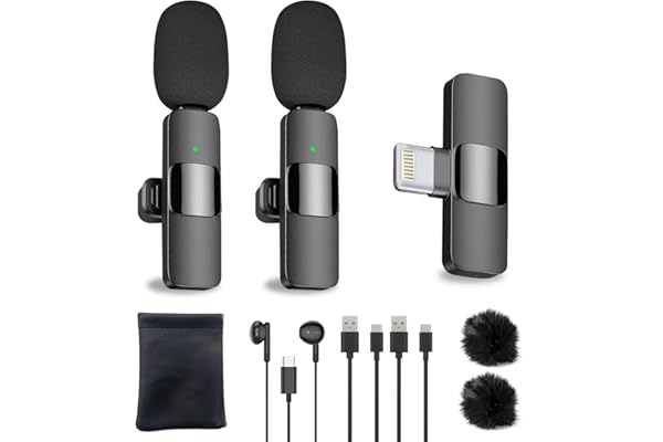 HZBWCO Micro Cravate sans Fil pour iPhone, Mini Micro Telephone Portable, Wireless Lavalier Microphone pour Vlogging, Vidéo, Podcast, Interview, TikTok,Enregistrement Youtube - 2 Mic