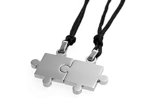 OUTLETISSIMO® Par de colgantes de puzle para hombre y mujer, de acero inoxidable y cuerda ET56, Acero aleado, No es una piedra preciosa