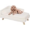 BingoPaw Elevated Dog Sofa Bed: L Shaped Raised Dog Lounger Couch with Durable Wooden Legs - Nordic Plush Fur Pet Chair Bed with Soft Removable Cushion Mat and Pillow L(80x50cm)