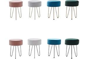 MOF Velvet Stool Round Dressing Table Stool with Hairpin Legs (Grey Velvet With Black Leg)
