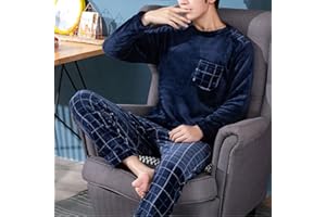 shownicer Homme Ensemble de Pyjama en Polaire Doux Chaud Confortable Vêtements de Nuit d'automne et d'hiver à Manches Longues Col Rond Hauts et Pantalons Lâche Décontracté