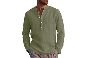 LVCBL - Camicia da uomo a maniche lunghe, estiva, per il tempo libero, in lino, vestibilità normale