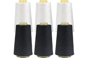 FOGAWA 6 Bobinas de Hilo de coser, 40/2, 3000 Yard hilo de coser de poliéster para Máquina de Coser Overlock, confección, coser, acolchar (Blanco+negro)