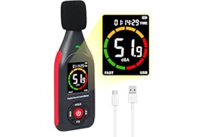 GAIN EXPRESS Decibel Meter Data Logger, Digital Sound Level Meter with Recording, dB Meter 30~130dB, 31,000 Data, 3Color Light Alarm, USB Rechargeable SPL Meter for Home, Classroom, Office, Neighbor, Industrial