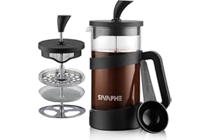 Sivaphe French Press Coffee Maker 350ml, Cafetiere Coffee Plunger Black 12oz 1-2 Cup, Small Tea Press Borosilicate Glass