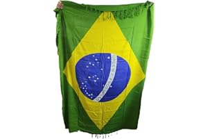 BLUSUPERSHOP Pareo Mare Bandiera Brasile in Cotone Rayon,165x120 cm con Frange, FRESCHISSIMO E LEGGERISSIMO Tipico Cotone dei Pareo di Grande QUALITA'