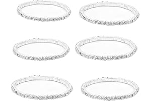 JinYu 6 sztuk ulicy, 1 rząd kryształów, inkrustowana biżuteria, rozciągliwa, elastyczna bransoletka, błyszczące srebro stras, możliwość układania w stos, rozciągliwe bransoletki dla kobiet, Metal