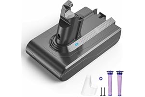 YABER V6 Replacement Battery for Dyson V6, 6000mAh V6 Battery Compatible with Dyson SV03 SV05 SV06 SV07 SV09 Animal DC62 DC58 DC59 DC61 DC72 DC74 21.6V Handheld Cordless Vacuum Cleaner (2*Pre-Filter)