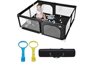 derimkcoa Parc Bebe Parc Avec Tapis,Intérieur et Extérieur Parc Enfant, Parc Bébé,Parc De Jeux Bébé avec Filet Respirant Sur Quatre Côtés et Ventouses(150x180x66cm,Noir)