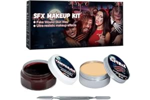 JOKBEN Scar Wax and Fake Blood Gel Kit, Halloween SFX Makeup Scar Wax Kit, Zombie and Vampire Special Effects Makeup Scar Wax Set, Face Body Painting Fake Blood Gel Skin Scar Wax with Spatula - 30g