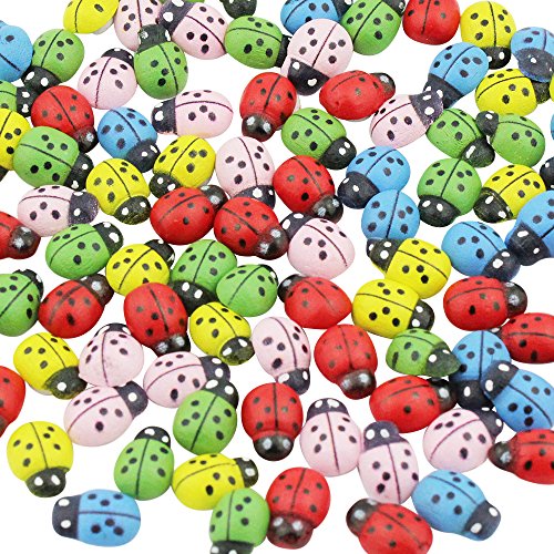DEKOWEAR Ladybirds with glue point 100 pieces for Decorating from Wood, Red or Colored, 11 mm as Luck Beetle -
