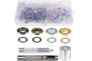 WOLFRIDE Gasea 100 Set 10mm Multicolores Oeillet avec Rondelle Kit Eyelets Grommets Kit Avec 3PCS Montage Outil Pour Réparation et Bricolage de Chaussures, Sac, Vêtements, Cuir Argent + Noir + Bronze + Or