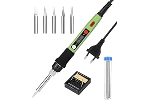 Zawaer Lötkolben Set, 80W LED Lötkolben mit Einstellbare und Verriegelte Temperaturen 180℃-500℃, mit ON/OFF,10g Lötdraht, 5 Lötspitzen, Lötset für Elektrische Arbeiten und Hausgebrauch.