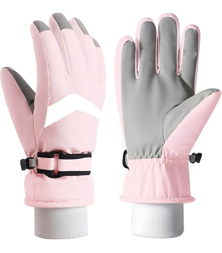 EOAMGO Skihandschuhe Kinder – Warme Winterhandschuhe Aus Wasserdichtem Material, Mit Fleece-Futter, Verstellbarem Klettverschluss Und Rutschfester PU-Handfläche