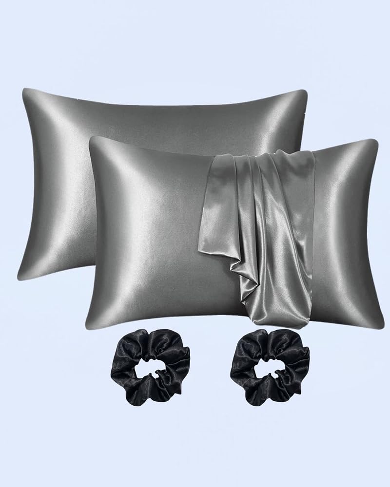 Ipeksi Saten 50x70 Cm Yastık Kılıfı 2 Adet, Kıvırcık Saçlar,Dalgalı ve Düz saçlar, Bordo 2 Adet Hediye Saten Toka,Cilt Dostıu,Cilt Bakım,Kozmetik,Hediyelik,Çeyizlik kullanılabilir (Koyu gri)