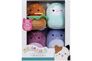 Micromallows SQMM0066-4-Pack Super Soft Mini Squishmallows 6.5cm Plush Figures - including Cheeseburger, Marmot, Yeti and Turtle