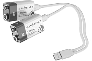 TQTHL Bateria litowo-jonowa 9 V, akumulator litowy 1300 mAh, szybkie ładowanie za pomocą mikro-USB 1500 cykli do czujników dymu, czujników ognia, multimetru, 2 sztuki