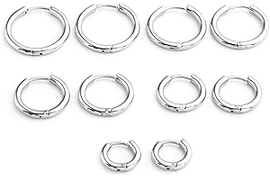 PiercingJ Unisex 18G 8-16mm Edelstahl Creolen Set Creolen Hinged Huggie Ohrring Ohrpiercing Silber/Gold/Schwarz