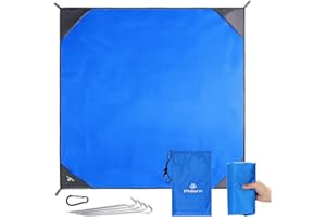 ‎PHILORN Philorn Großes Wasserdicht Picknickdecke und Stranddecke Camping Decke Strand Matte 200×200 cm mit 4 Alu-Heringe Faltbar Leicht und Sandfrei für Outdoor Wandern Grassland Unterwegs Blau