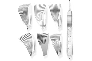 ‎MAY May - Set bestehend aus Mix von je 10 Stück Skalpellklingen Figur 3 in 6 verschiedenen Ausführungen + 1 x May - Skalpell-Halter 13 cm lang mit Meßskala aus Edelstahl