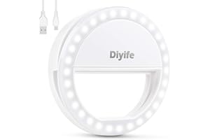 Diyife Selfie Ring Light, 36 LED Flash de Selfie, 3-Niveau Luminosité Ajustable Anneau Selfie éclairage, Rechargeable, pour Téléphone Portable, Tablette, Youtube, Tiktok, Live Stream, Cadeau Vacances
