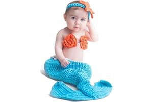 Gwwfe Newborn Photography Prop Mermaid Outfit Baby Photo Props Handmade Crochet Mermaid Costume Set Headband Bra Tail