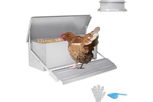 Aufun Comedero automático para gallinas, 10 kg, con patas a prueba de ratas y tapa resistente al agua, comedero de acero galvanizado