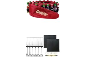 UNBEKANNT Berentzen Minis 24er Gürtel 24 x 0,02 Liter + Whisky Nosing Gläser Kelchglas Bugatti mit Eichstrich 2cl und 4cl 6 Stück + Schiefer Glasuntersetzer eckig ca. 9,5 cm Ø 2 Stück