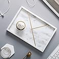 Lushh Rectangular Marble Stone Tray with gold pattern, Decorative Tray for Counter, Cosmetics Jewellery Tray, Kitchen Organizer, Coffee Table Tray,Dresser organizer, Trinket Tray (White)
