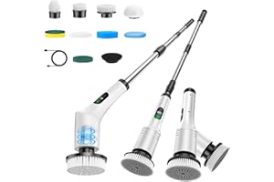 Anluomania Spazzola Rotante Pulizia Casa 9 in 1, Spazzola Elettrica per Pulizia, con 9 Testine Sostituibili, 2 Velocità di Rotazione e Manico Allungabile Regolabile, per Bagno Cucina Auto Wall, Floor