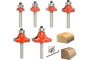 Sinoprotools Roundover&Beading Router Bits,6Bits Edge Forming Router Bit Set,Corner Rounding Router Bits 1/4 Inch Shank with 6pcs Beading Bearings, Radius - 1/16" 1/8" 3/16" 1/4" 3/8" 1/2"