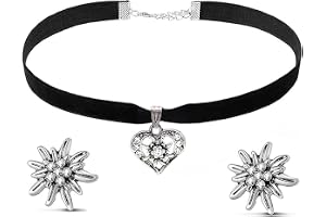 LIUYIDM Traditionella kostymsmycken för kvinnor, 3 delar, Oktoberfest tillbehör, kvinnor, kostymsmycke, set, ädelvitt, halsband, elegant traditionell kedja, lämplig för damhänge, ölfest-klädtillbehör