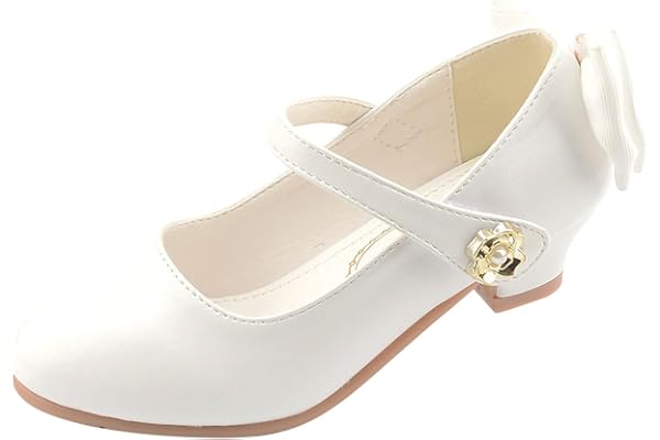 Monissy Autumne Fille Chaussures à Talon Haut Polyuréthane Souple Princesse Sandales Noeud Cristal Perle Scratch Chaussures Couleur Unie Tenue de Soirée Halloween Noël Fête,Blanc,30