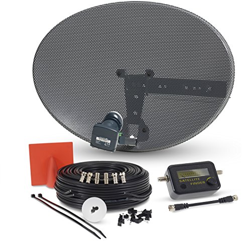 SSL Satellite Dish Kit for SKY/Freesat/Astra/Polsat/Hotbird/Full HD,Latest MK4 dish with Quad LNB,20m Twin Black Cable,Signal finder,Brackets,Bolts, F Connectors & instructions