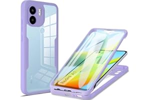COMAKU Funda Xiaomi Redmi A1, 360 Grados y Protector Antigolpes [Ultra Hybrid] Transparent PC Dura Resistente + Silicona Bumper, Doble Cara Carcasa - Púrpura