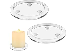 QTTVBTNA 2 Pcs Round Clear Glass Candle Holder, Transparent Glass Candle Holder 4Inches/10cm Pillar Stand, Candle Tray Decorations Candle Pedestal Base for Wedding Parties Home Party Decoration
