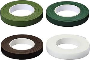 HEALLILY Heally 4 rouleaux de ruban adhésif floral étanche pour bouquet de fleurs, projets d'artisanat, arrangements floraux, outils de composition florale, 30 m, vert foncé, vert, blanc, café