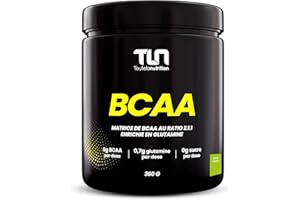 BCAA au ratio 2.1.1 enrichi en Glutamine | Leucine, Isoleucine, Valine et Vitamines B6 | Récupération et Construction Musculaire | Contre l’Acide Lactique | 360g de Poudre saveur Pomme | TLN