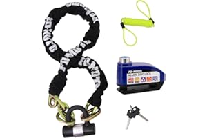 FD-MOTO Black/Blue Alarm Disc Lock & Reminder Cable & 1.2M*10mm Steel Heavy Duty Motorbike Chain Lock