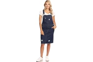 Anna-Kaci Junior Womens Distressed Denim Adjustable Strap Overall Dress