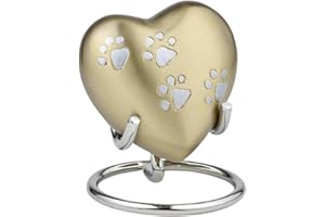 Royal Rapture Heart Keepsake Ashes Pet Dog Cat Memorial URN for Ashes Heart Funeral Cremation with Stand 3" (Golden Heart)