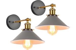 iDEGU 2 Pezzi Lampade da Parete Vintage, 22cm Applique da Parete Retrò Lampadario Plafoniera E27 Illuminazione da Parete Moderna per Camera da Letto, Soggiorno, Camera per Bambini (Grigio)