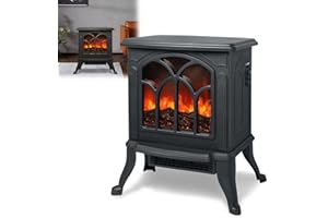 Aufun kominek elektryczny z nagrzewnicą, efekt kominka LED Efekt płomienia, kominek elektryczny z mocą 750/1500 W, 2 poziomy ciepła Grzejnik Stove Low Noise (Black)