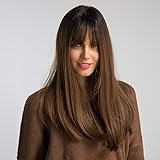 HAIRCUBE parrucche diritte Ombre da 20 pollici di natura per le donne bianche Radice nere con parrucche sintetiche di capelli