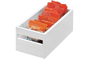 INTERDESIGN iDesign Caja de almacenamiento con asas, caja organizadora para estantería o despensa de madera de paulownia, organizador de armarios de cocina versátil, blanco