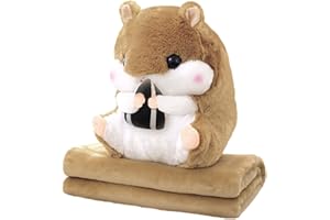 ‎MUZIRI KINOKOO MUZIRI KINOKOO Plüschkissen Decke Niedlich Hamster Plüsch Decke für TV Sofa Faltbare Überwurfdecke Gefüllte Wurfkissen Weiches Plüschtier Decke Licht Kaffee mit Sonnenblumenkernen