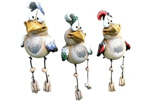 Lusacy Decorazione da Giardino in Ceramica - Set di 3 Statuette di Pollo per Esterni - Decorazione a Mano